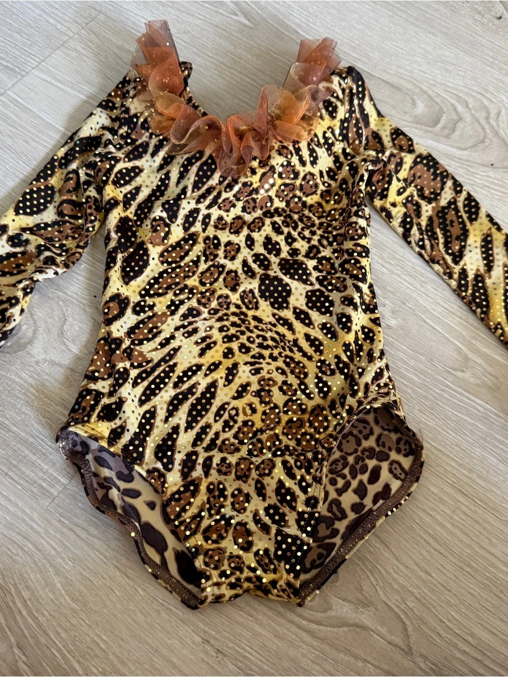 Kids Leopard Print One-Piece with Brown Ruffle Collar